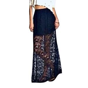 Abercrombie & Fitch Navy Lace Illusion Maxi Skirt Pull On Dark Feminine Coastal
